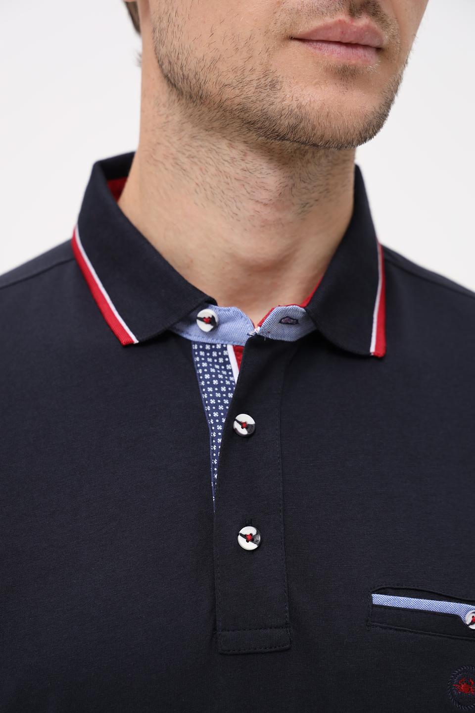Поло Granchio мужское тёмно-синее с отделкой