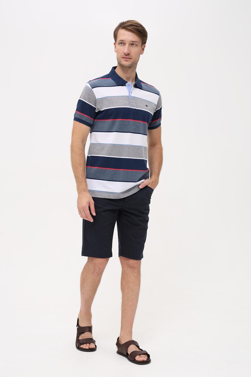 Поло Granchio в полоску синий
