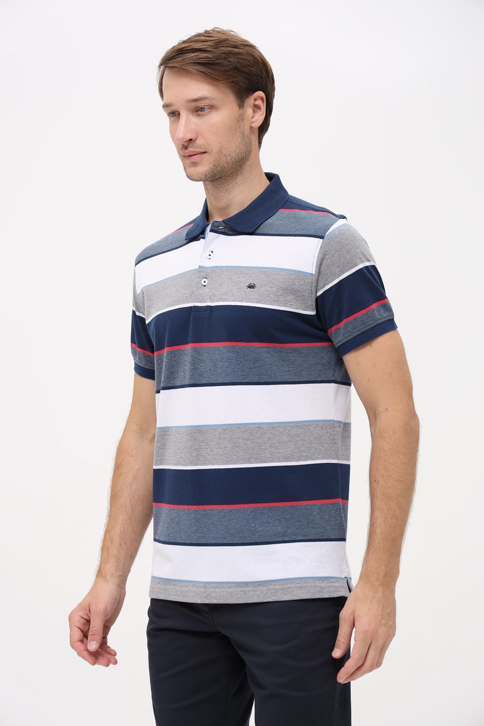 Поло Granchio в полоску синий