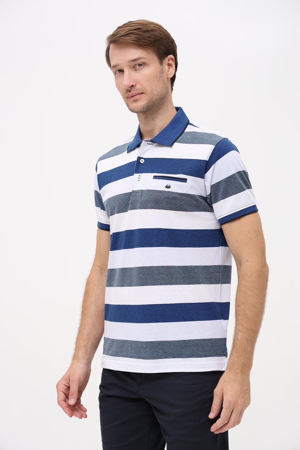 Поло Granchio в полоску синий