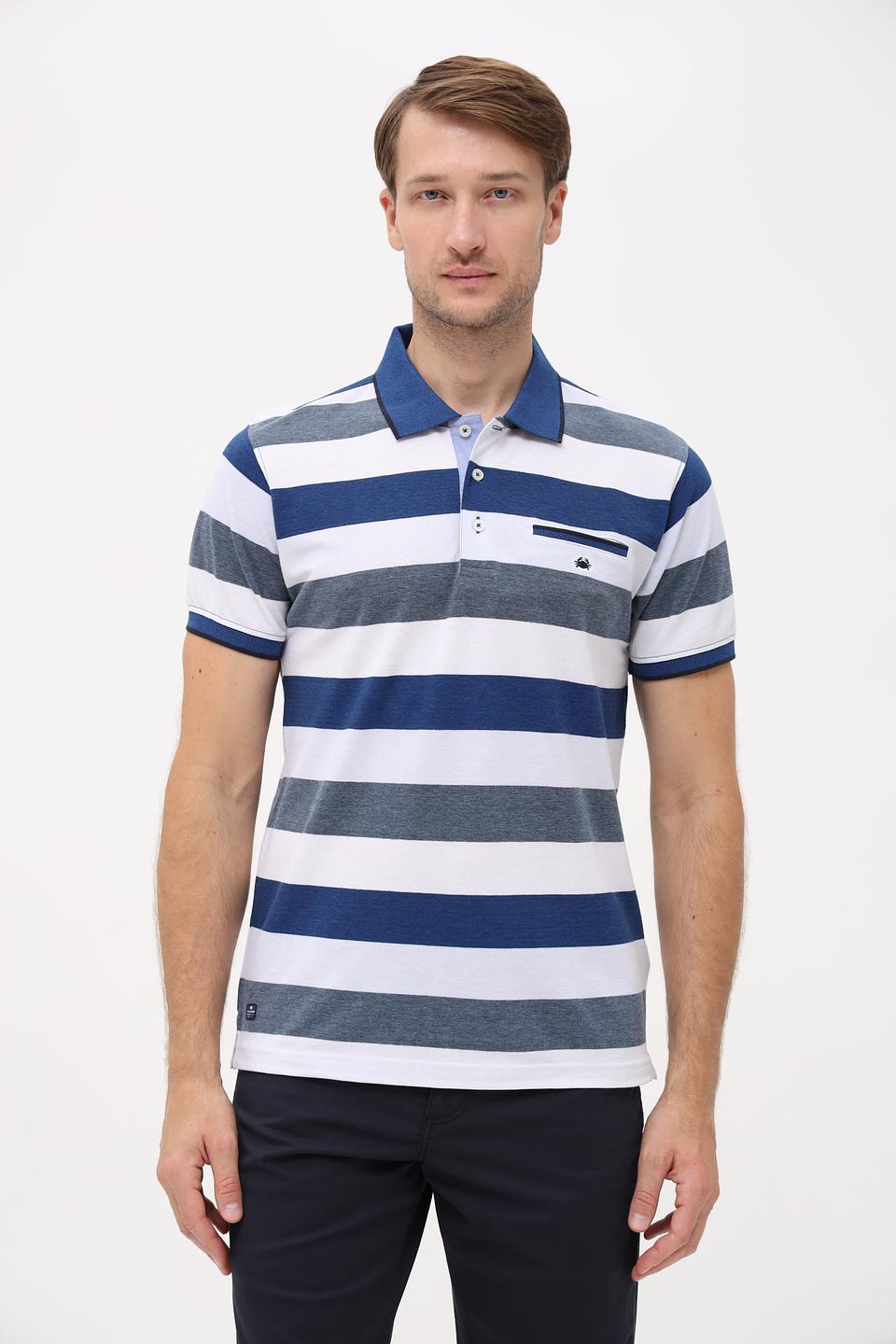 Поло Granchio в полоску синий