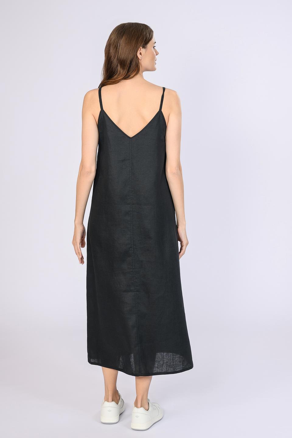 Платье Emka льняное чёрное на бретелях