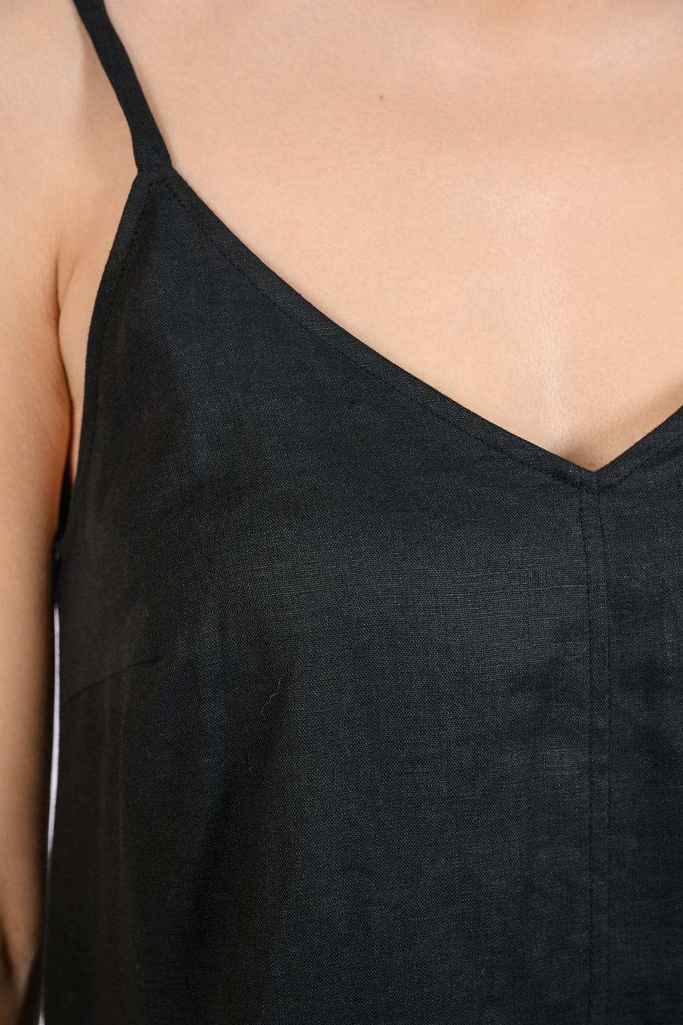 Платье Emka льняное чёрное на бретелях