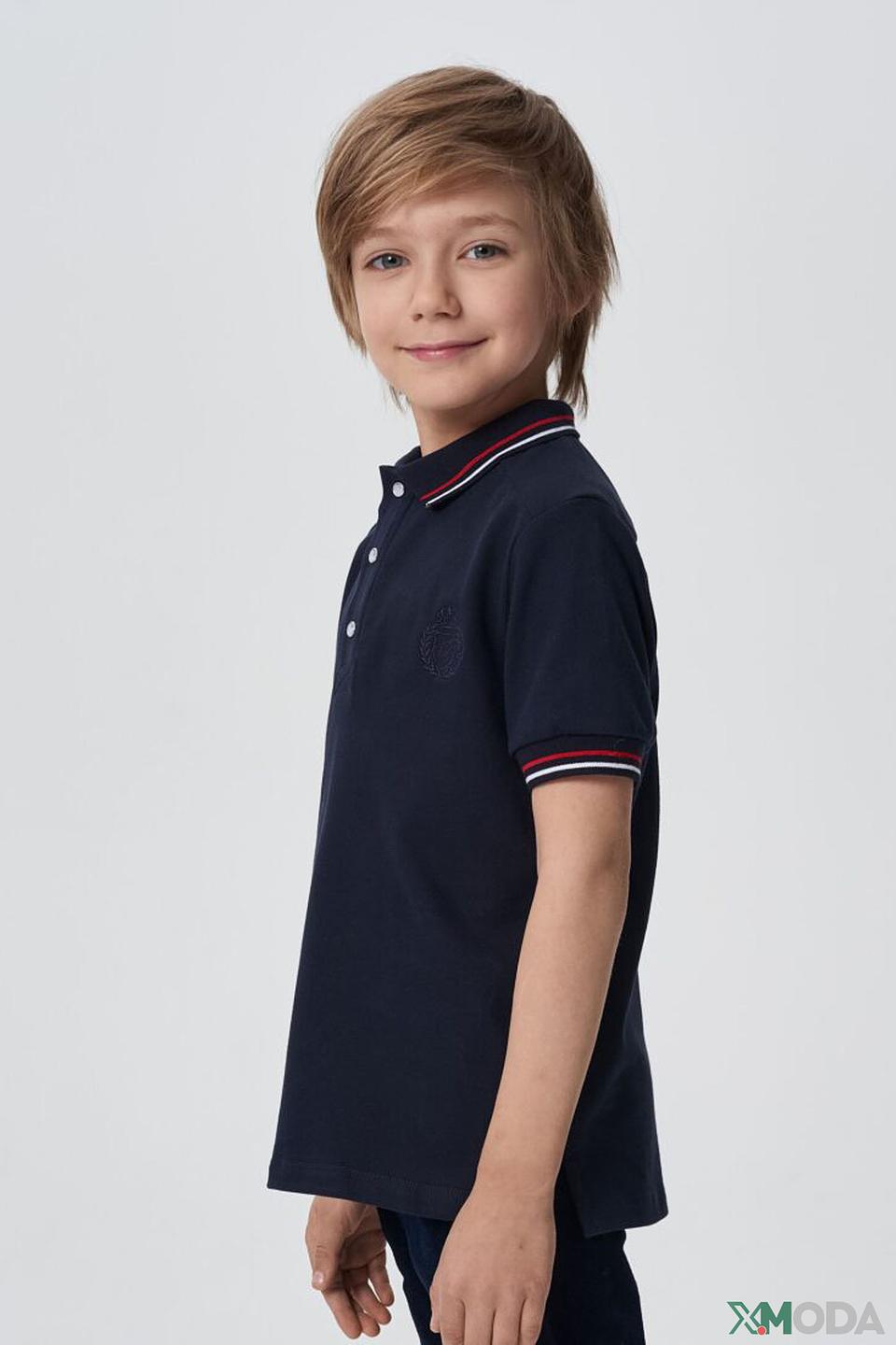 Рубашка-поло Choupette темно-синяя с вышивкой для мальчика