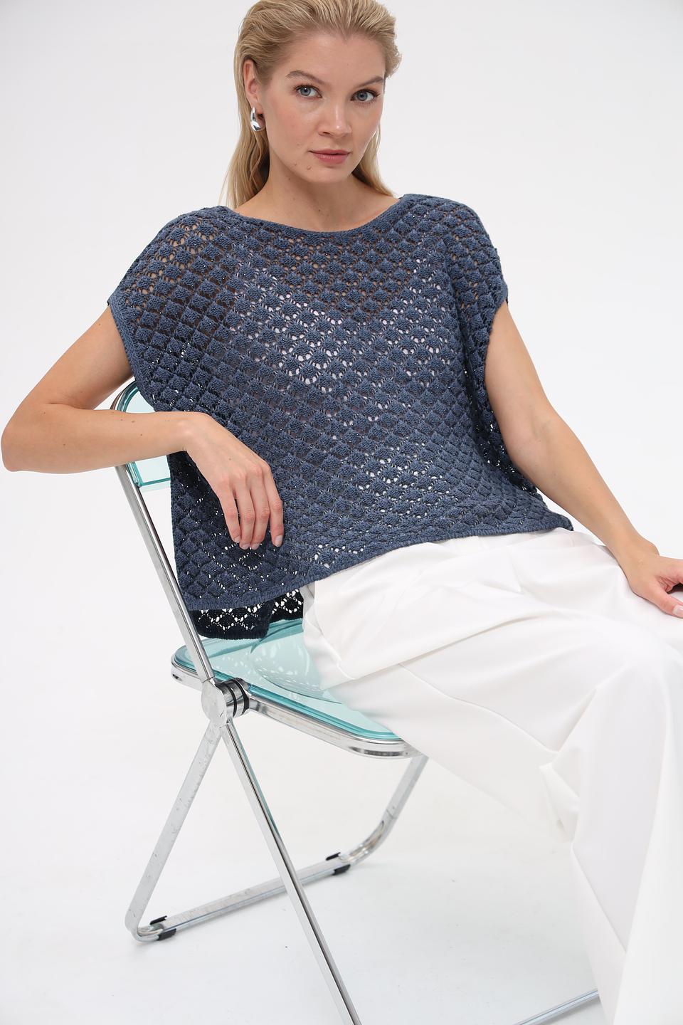 Пуловер Monari вязаный синий