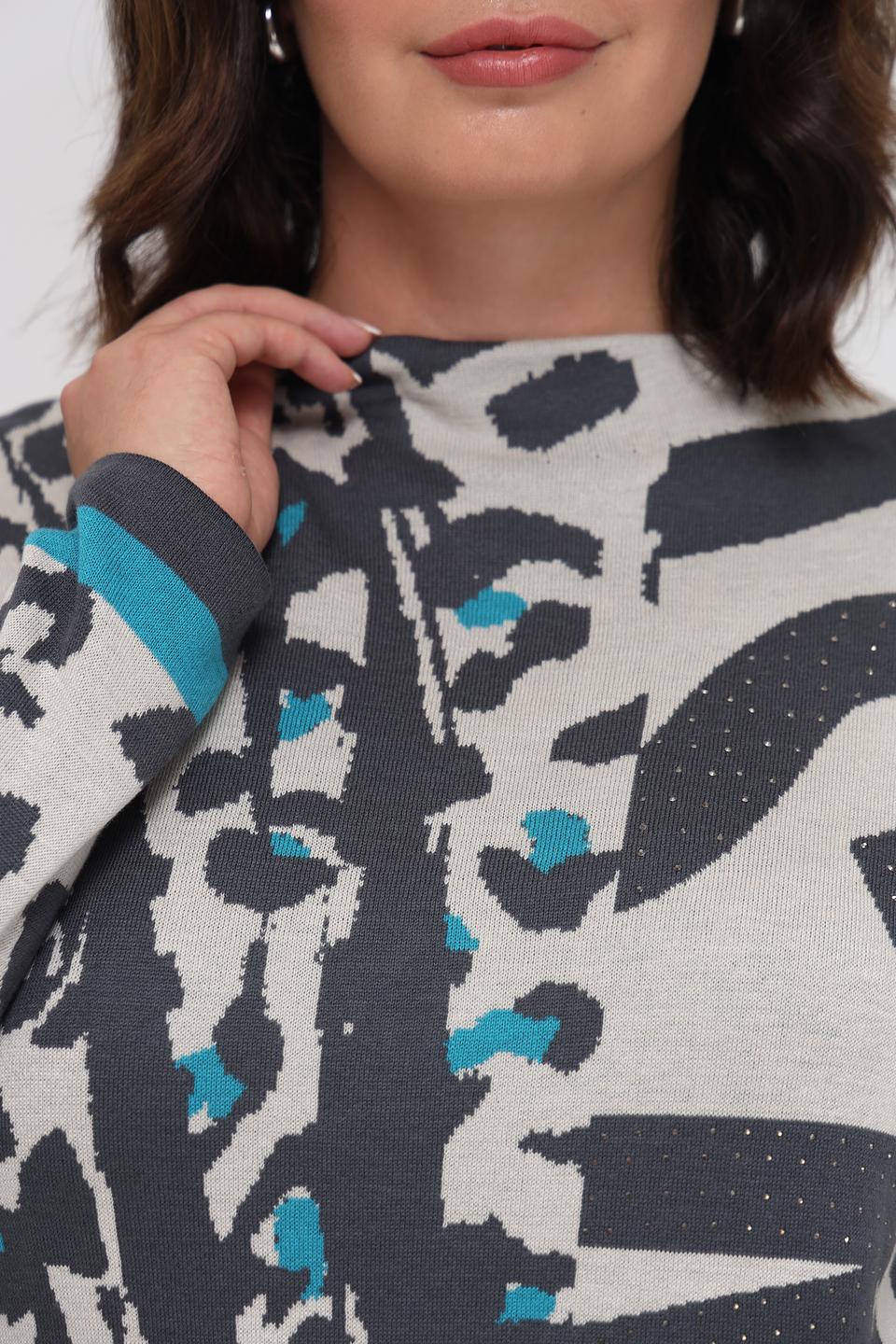 Пуловер Lebek с принтом серый