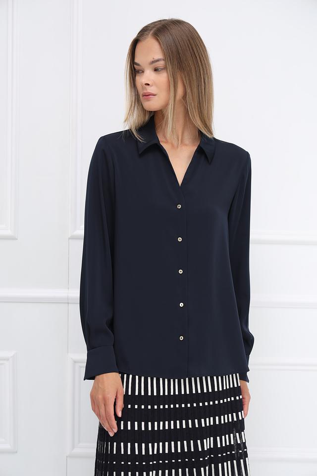 Рубашка Marc Cain длинный рукав темно-синяя