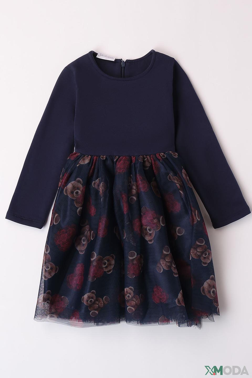 Платье Sarabanda дев. с цветами тёмно-синее