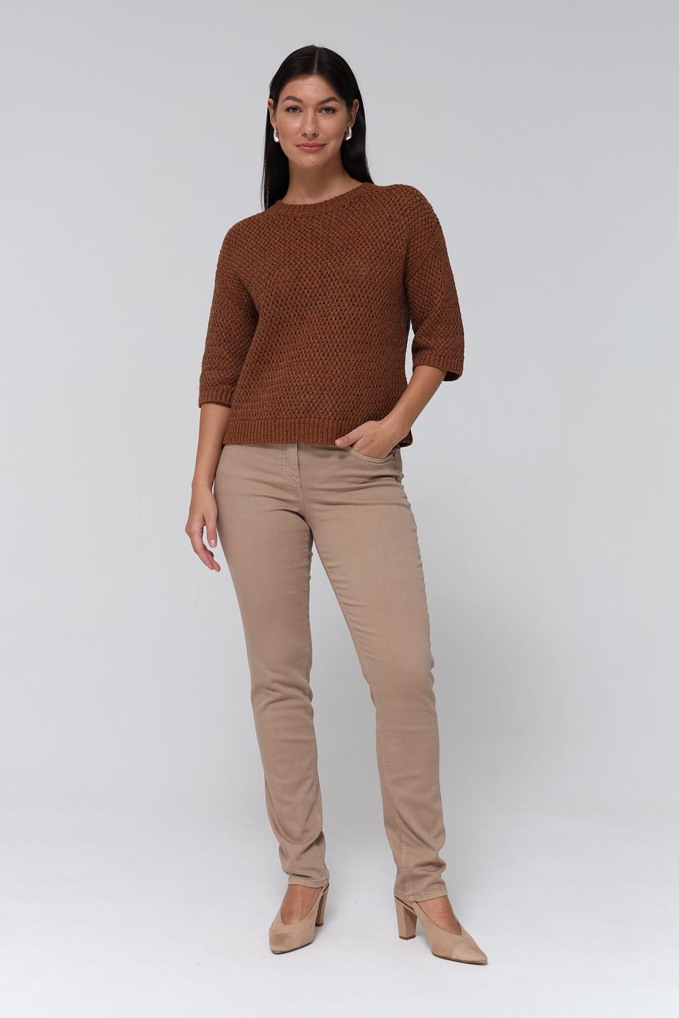 Пуловер Lecomte коричневый с ажурной вязкой