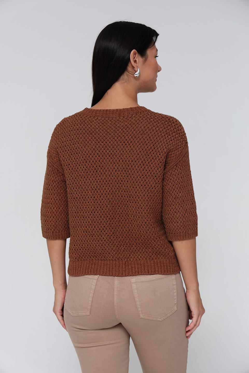 Пуловер Lecomte коричневый с ажурной вязкой