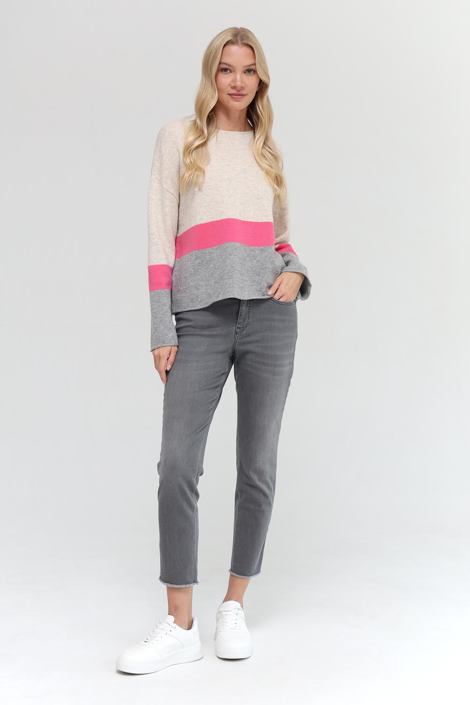 Пуловер Oui в полоску бежевый