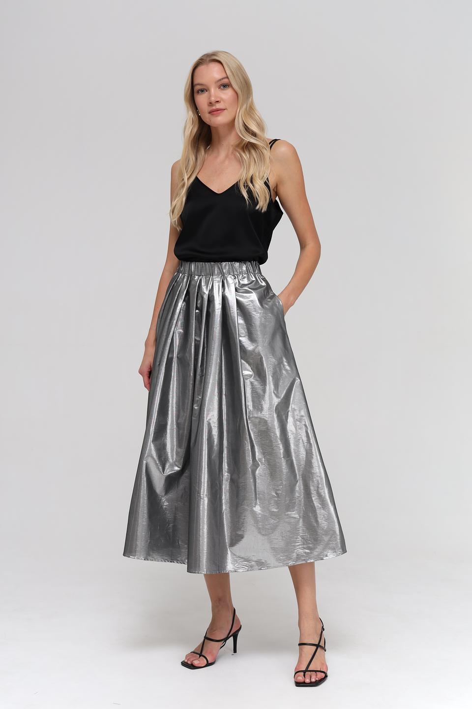 Юбка Oui плиссированная серебристая