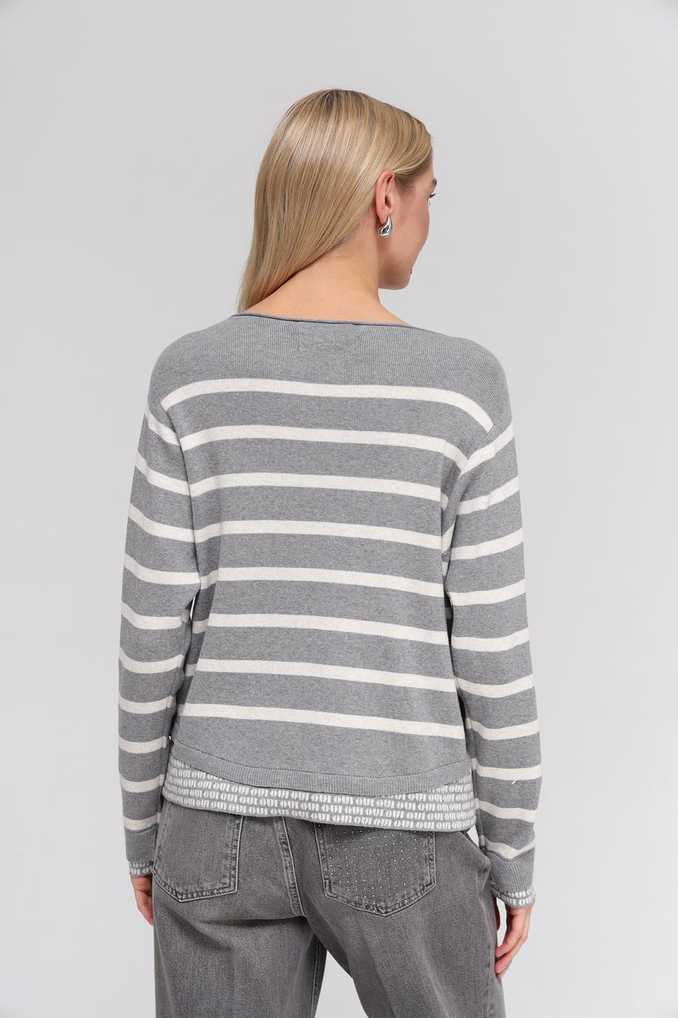 Пуловер Oui в полоску серый
