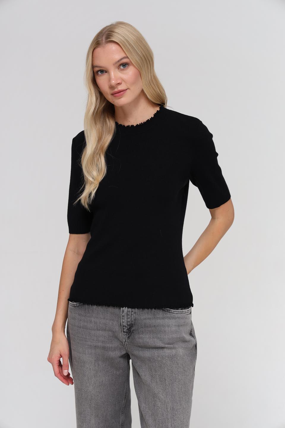 Пуловер Oui с коротким рукавом чёрный