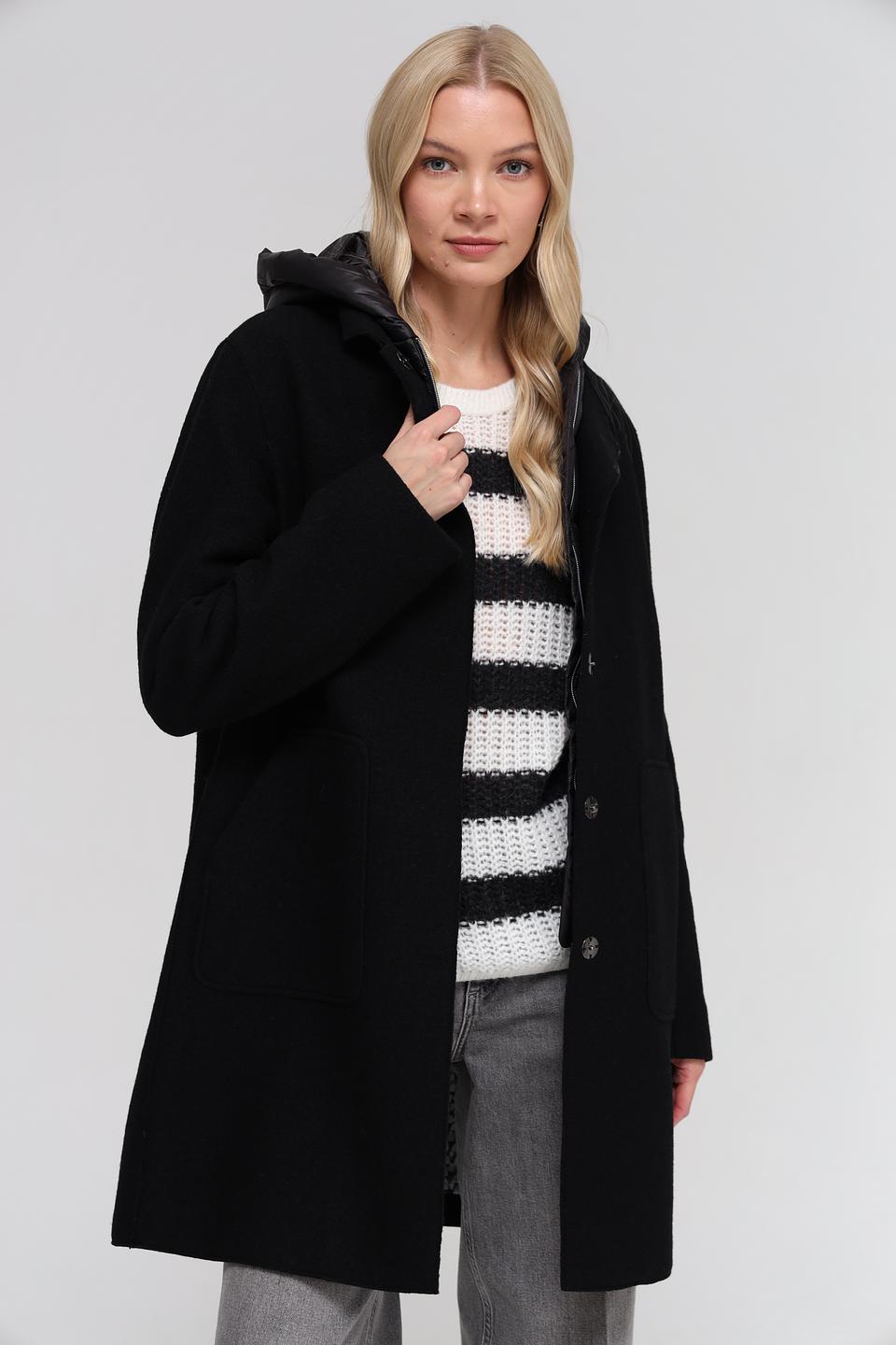 Пальто Bugatti чёрное с капюшоном