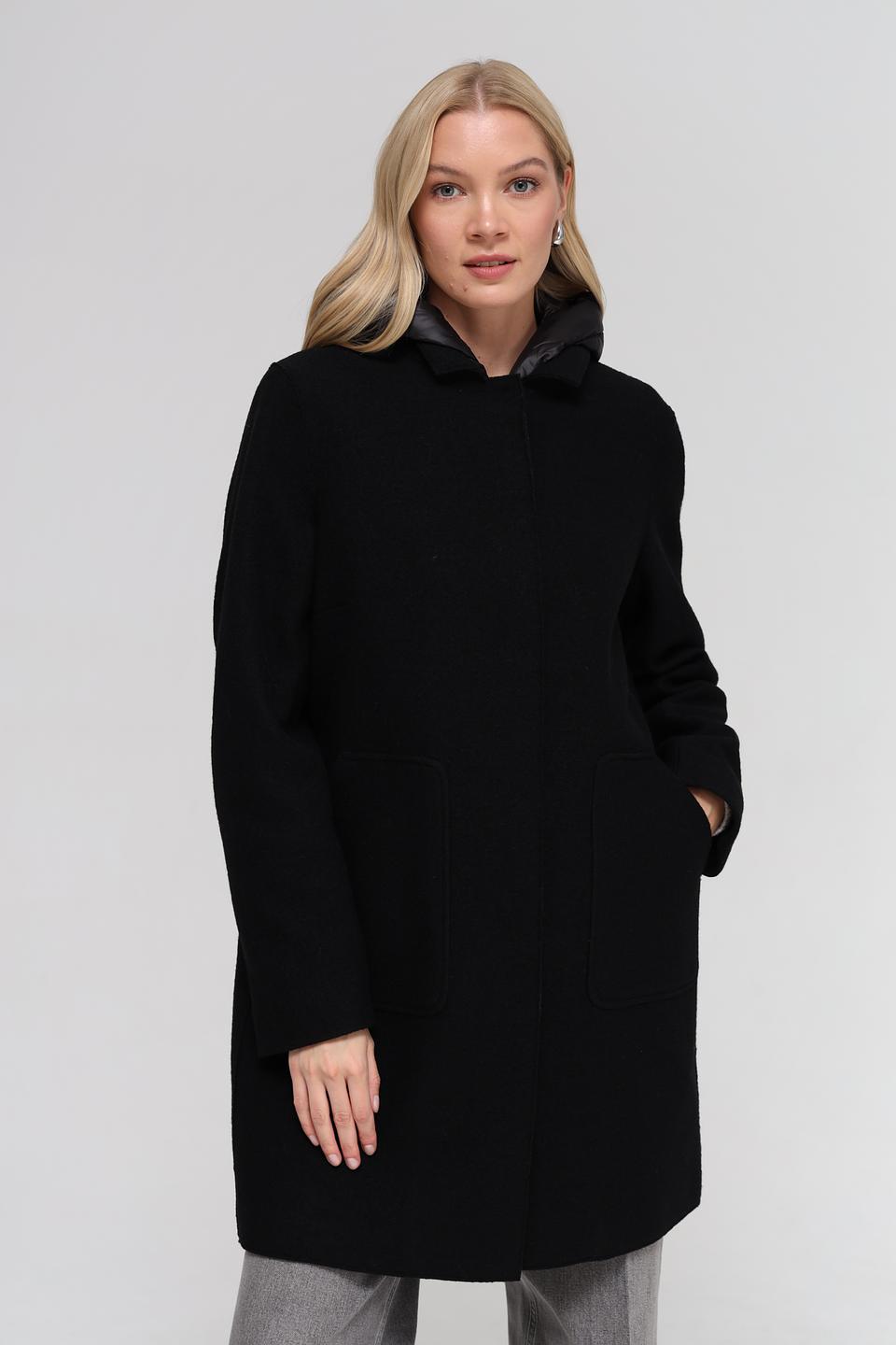 Пальто Bugatti чёрное с капюшоном