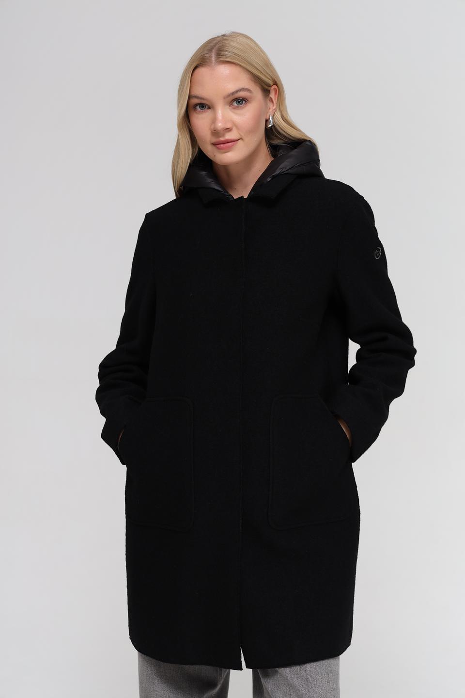 Пальто Bugatti чёрное с капюшоном