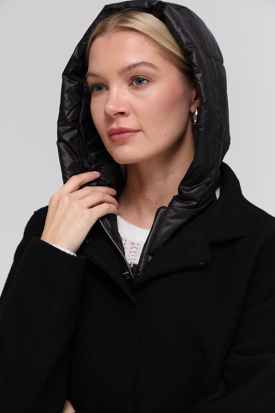 Пальто Bugatti чёрное с капюшоном