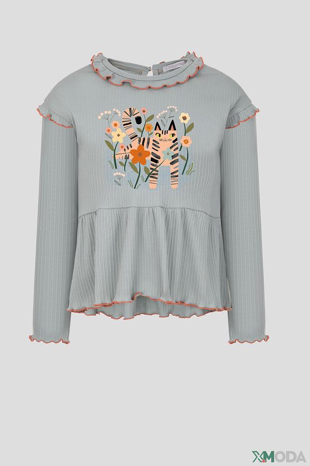 Блуза Choupette с котиком голубая