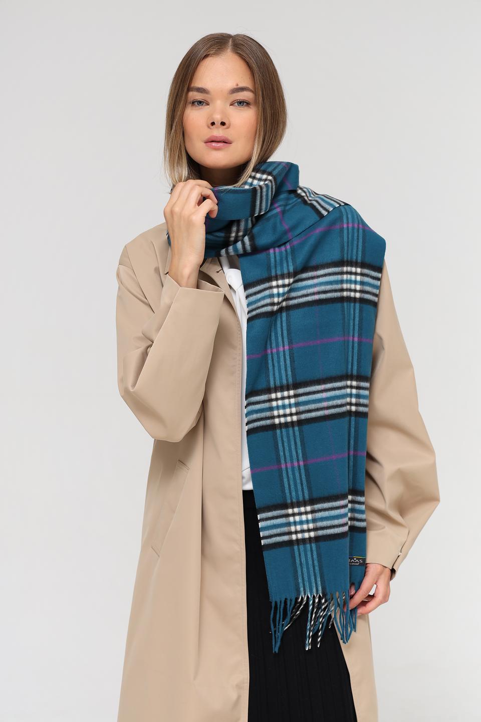 Шарф Fraas в клетку бирюзовый
