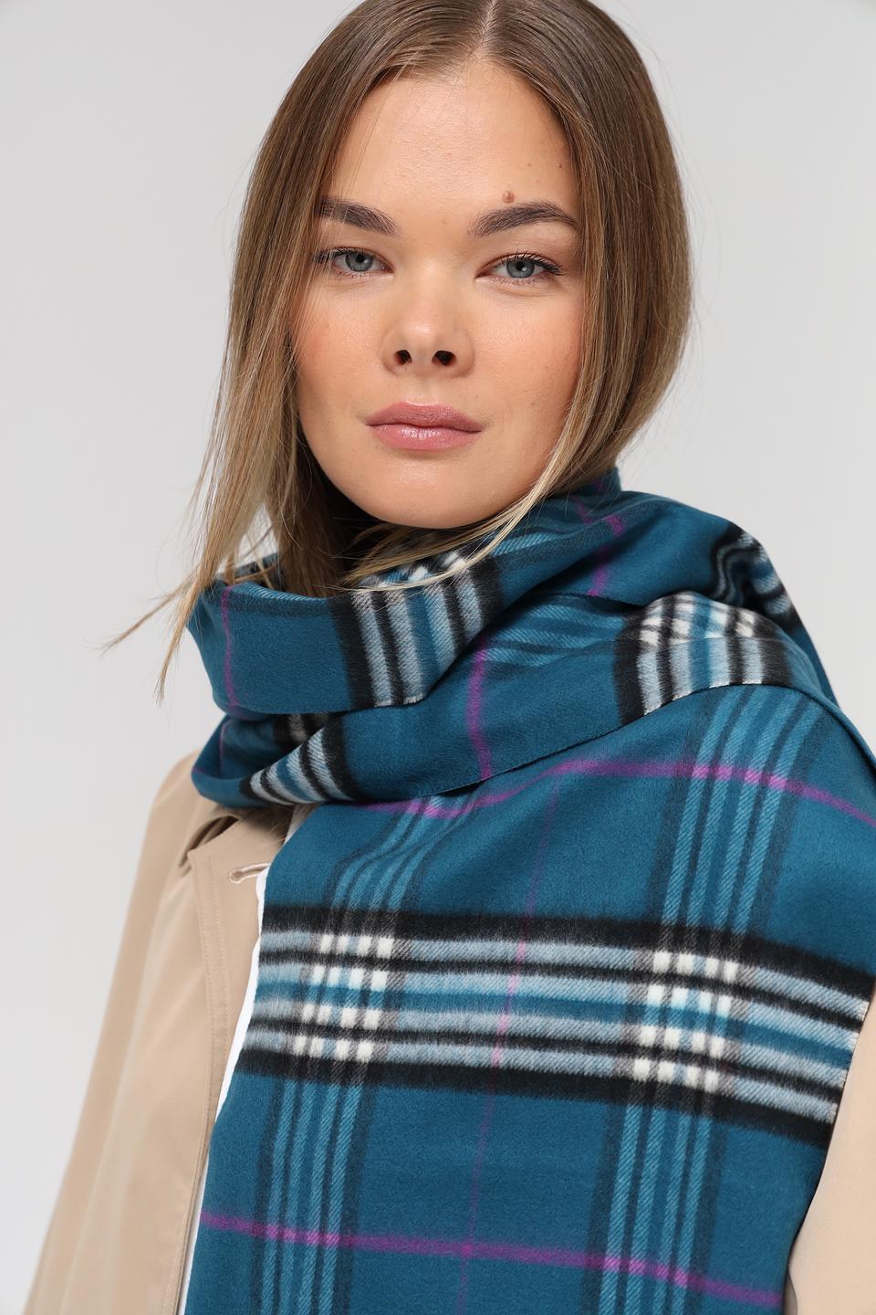 Шарф Fraas в клетку бирюзовый