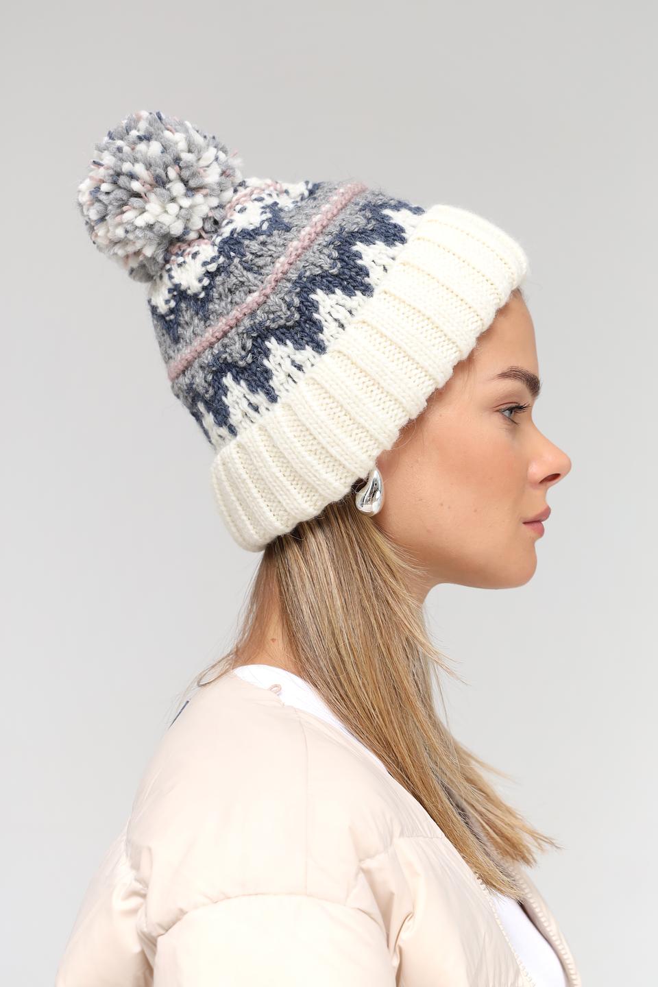 Шапка Marhatter с помпоном белая