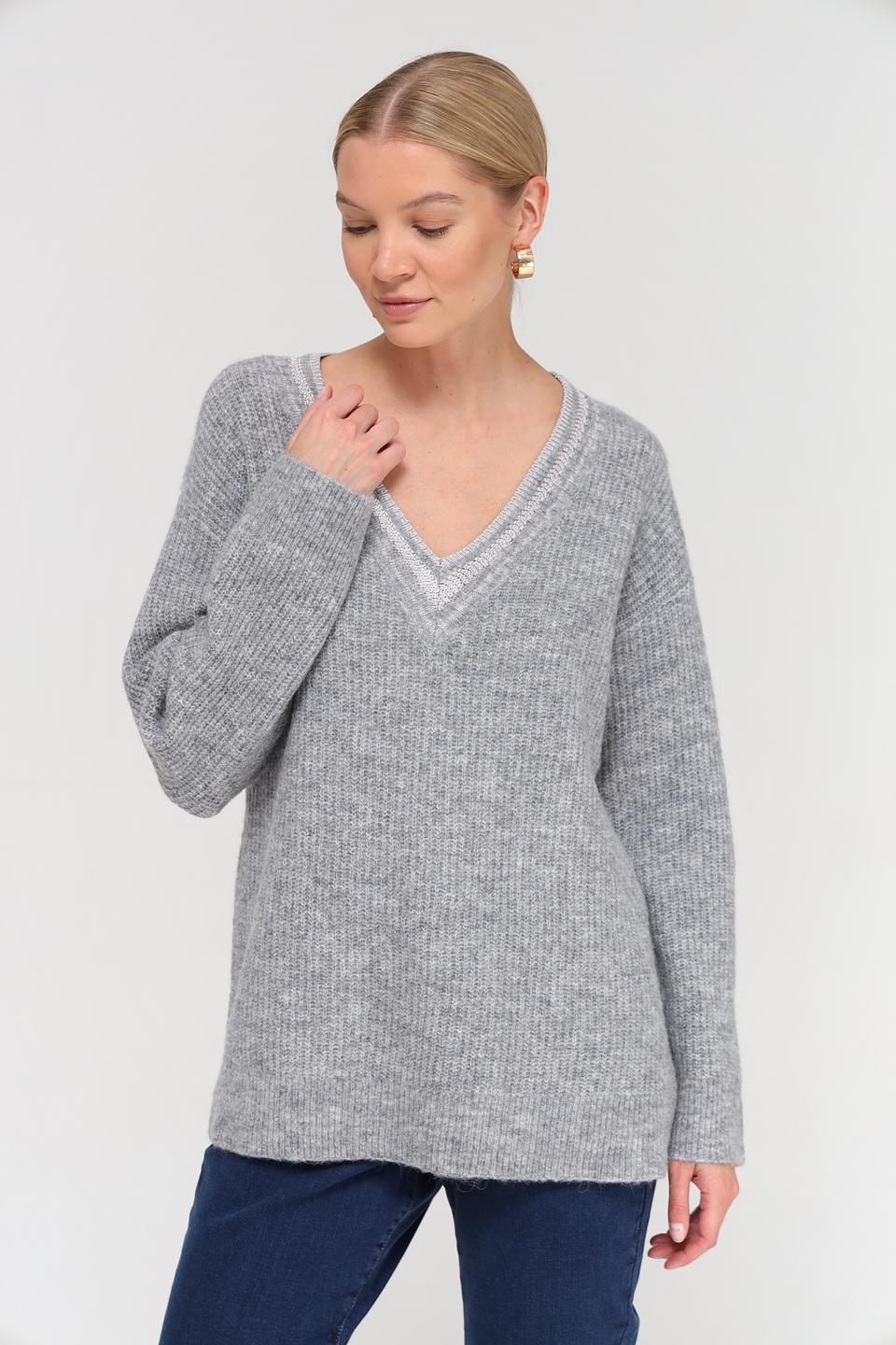 Пуловер Marc Aurel V-образный вырез серый
