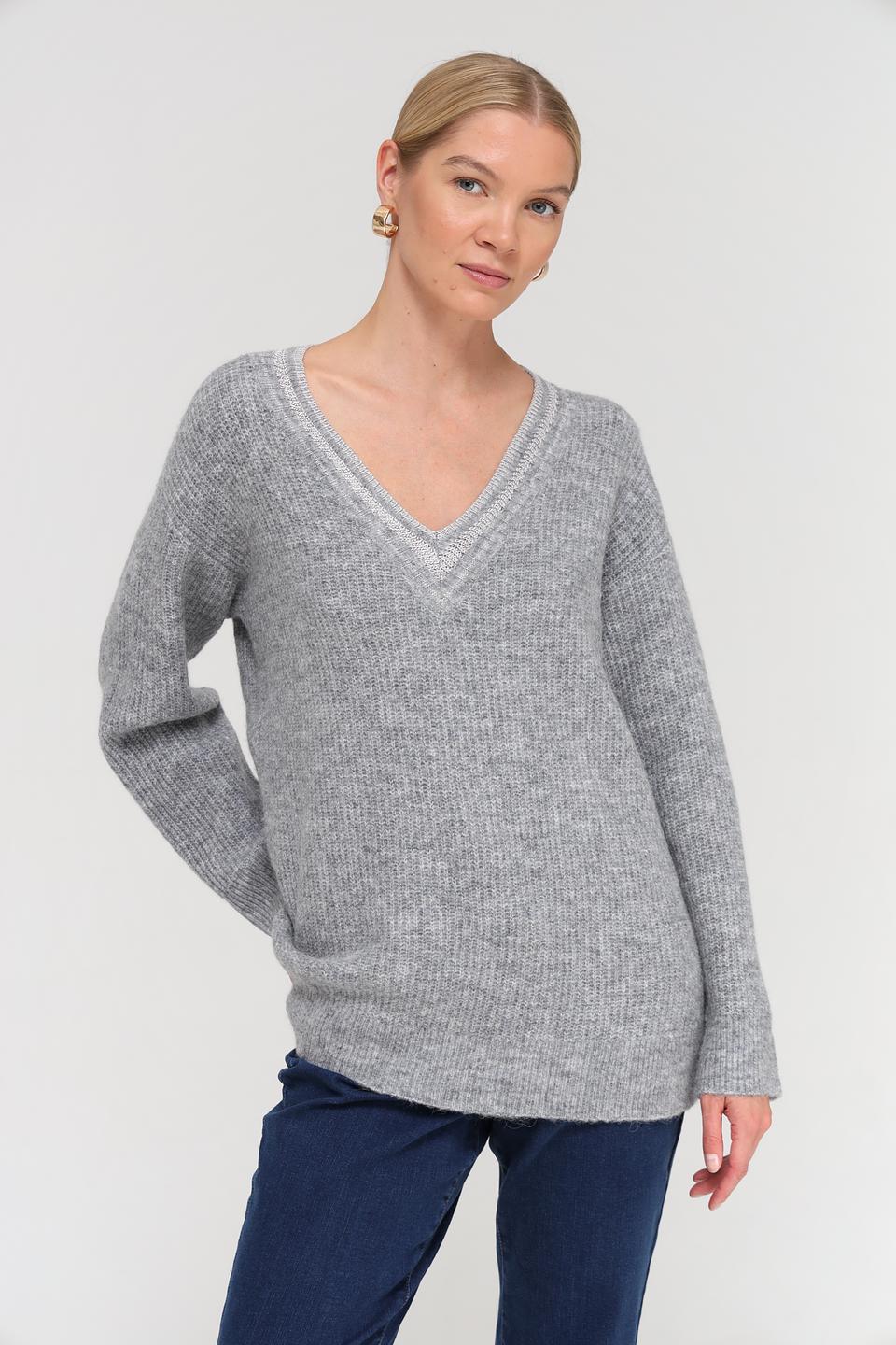Пуловер Marc Aurel V-образный вырез серый