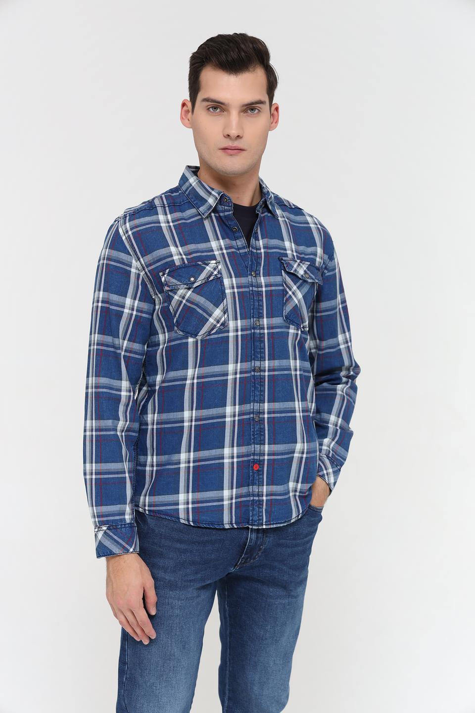 Рубашка Time Zone в клетку синяя