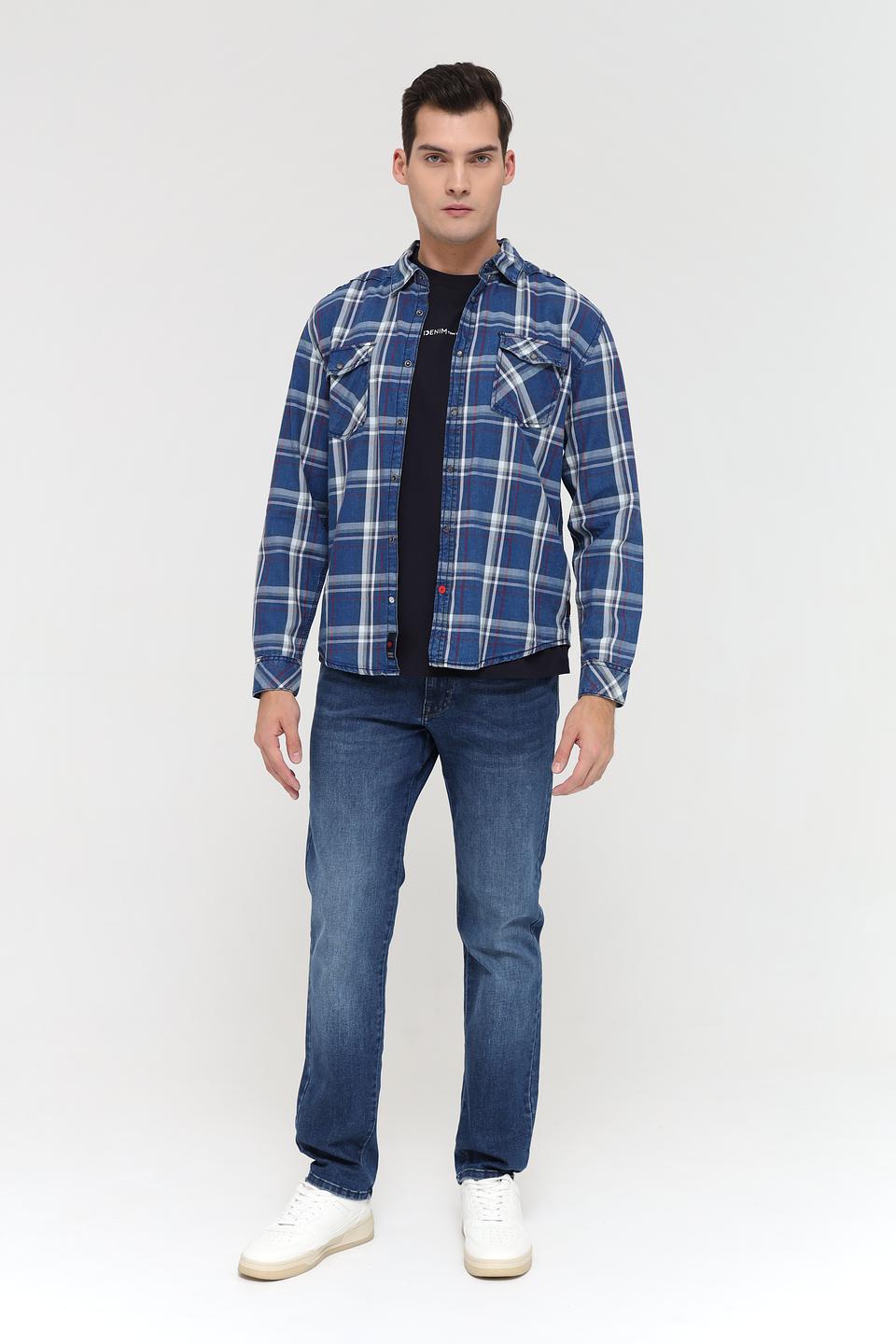 Рубашка Time Zone в клетку синяя