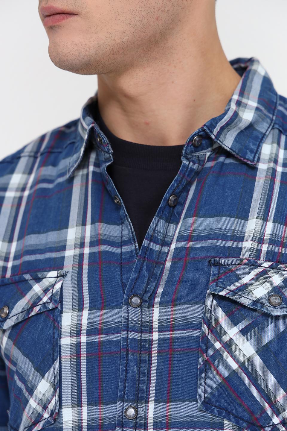 Рубашка Time Zone в клетку синяя