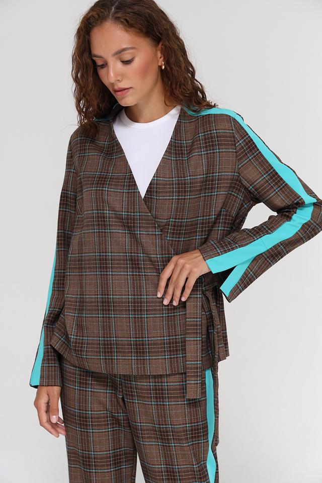 Жакет Beatris в клетку с бирюзовой отделкой