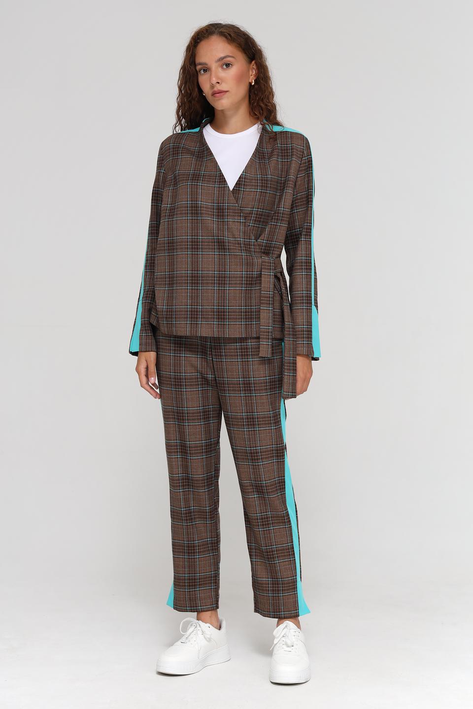 Жакет Beatris в клетку с бирюзовой отделкой