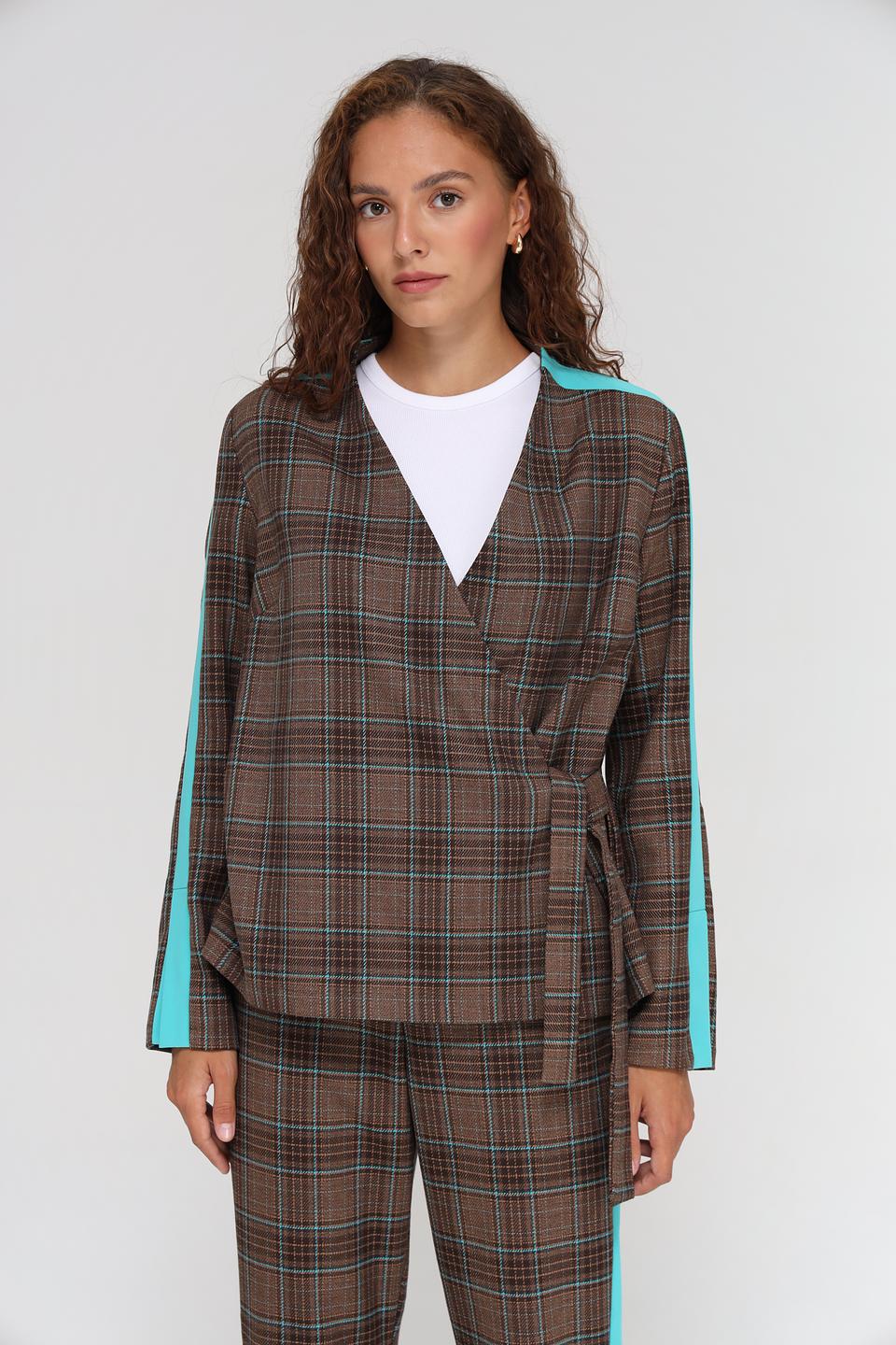 Жакет Beatris в клетку с бирюзовой отделкой