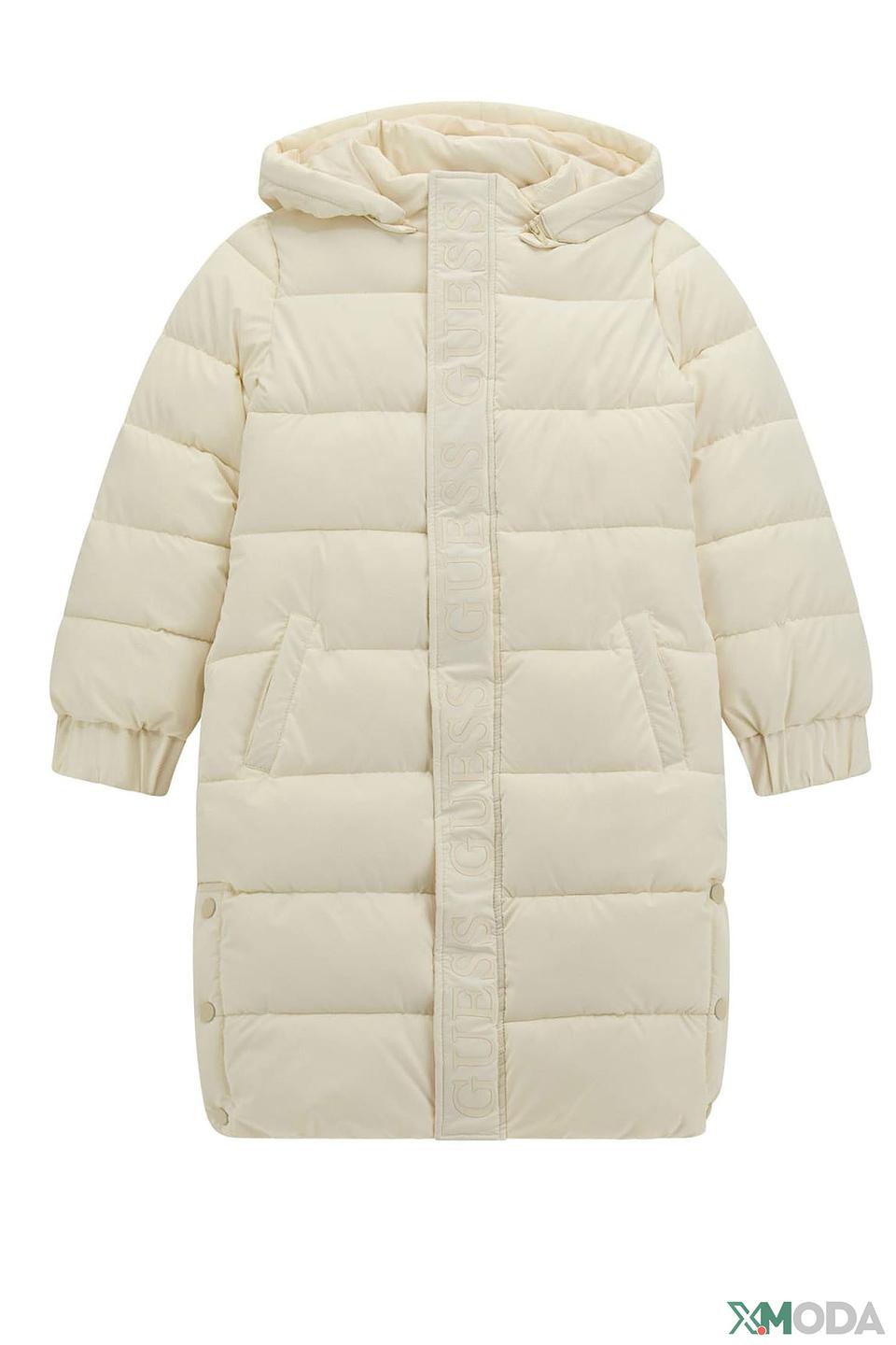 Пуховик Guess логотип бежевый