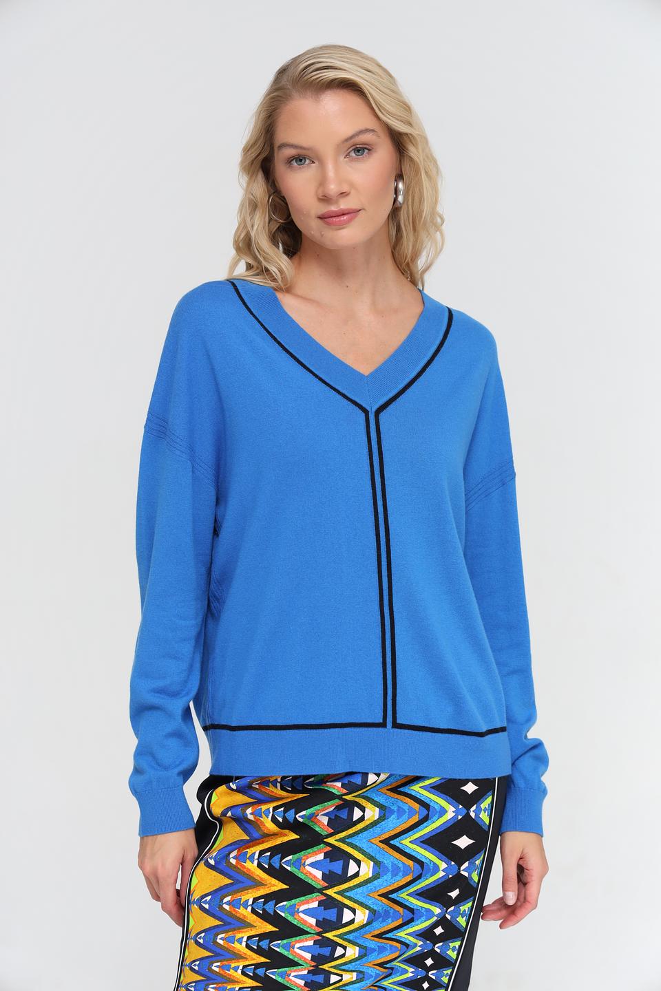 Пуловер Marc Cain V-образный вырез синий