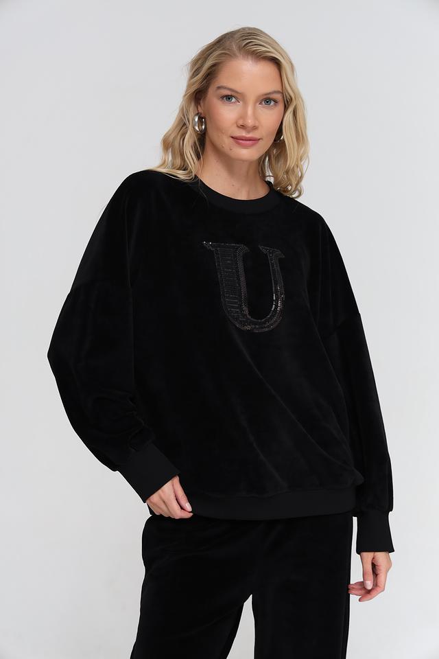 Пуловер UNQ женский черный с буквой U