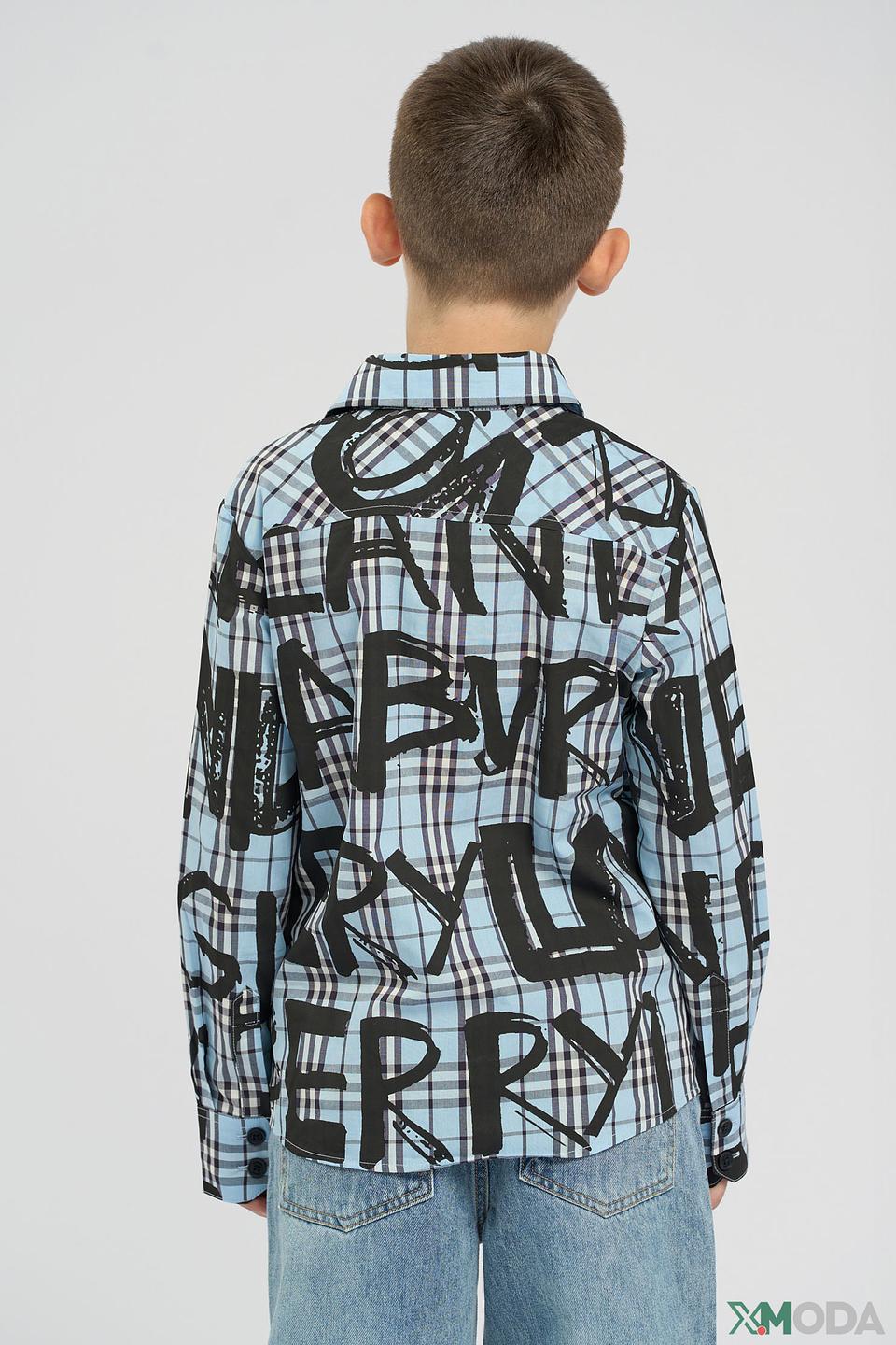 Рубашка Choupette голубая в клетку с черными буквами для мальчика