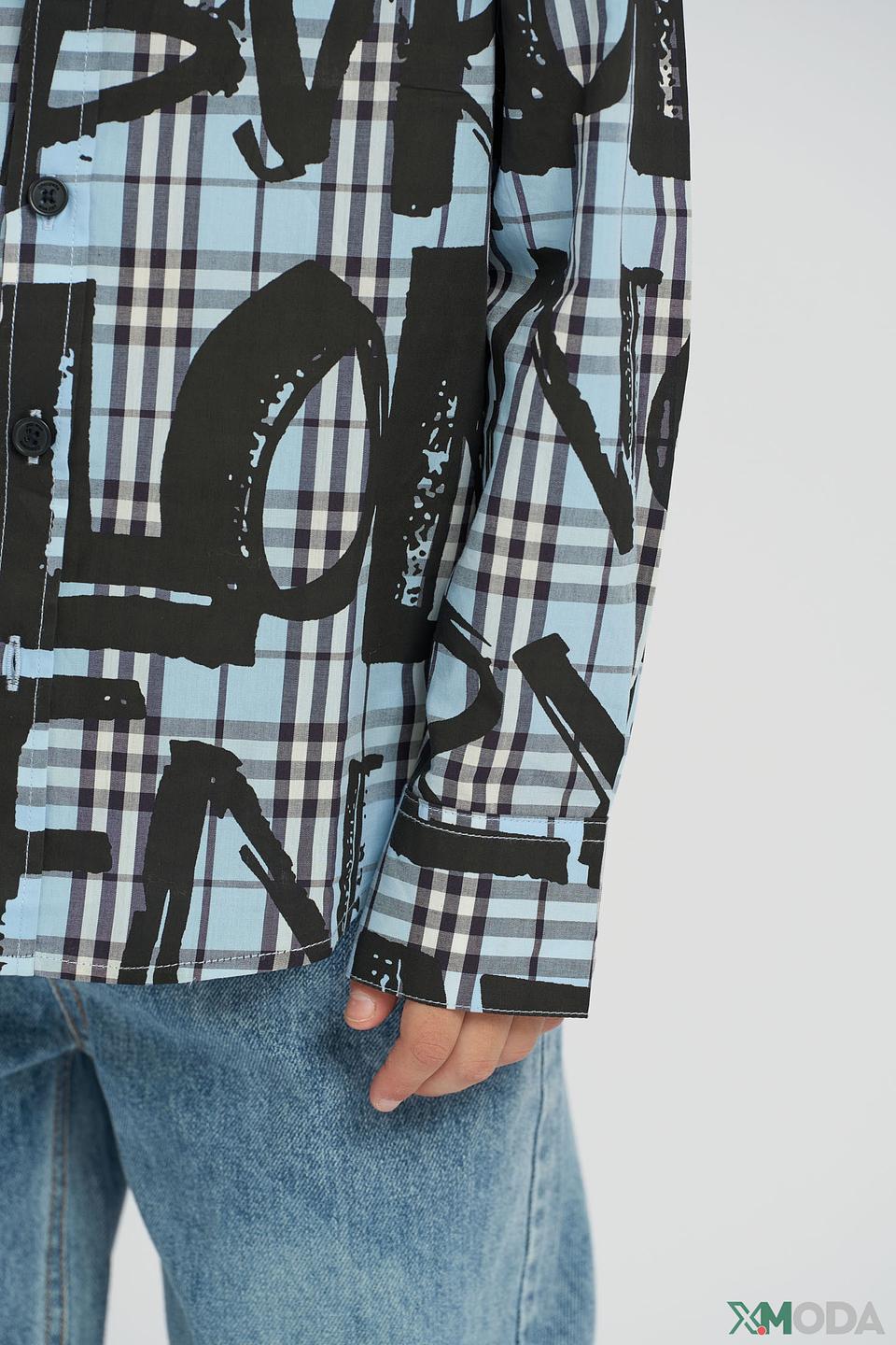 Рубашка Choupette голубая в клетку с черными буквами для мальчика