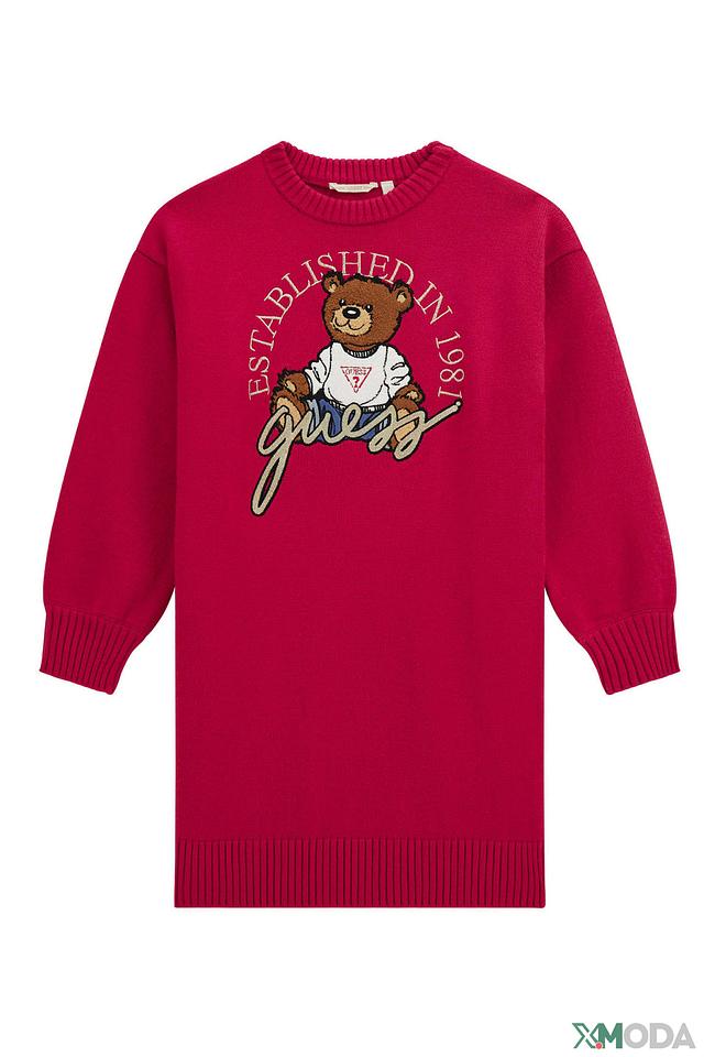 Платье Guess с логотипом малиновое