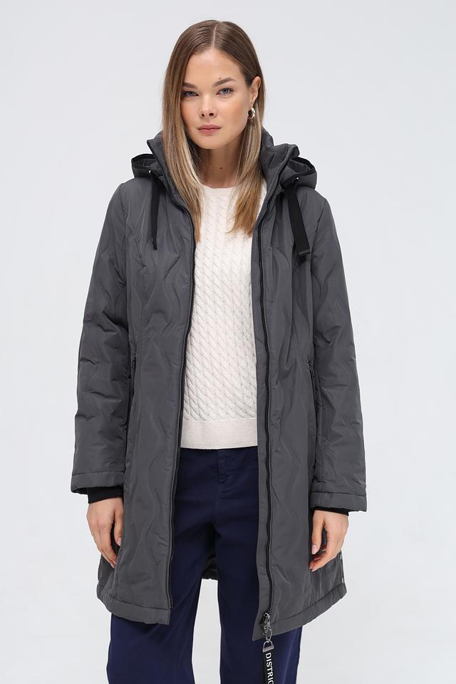Пальто District стеганое серое