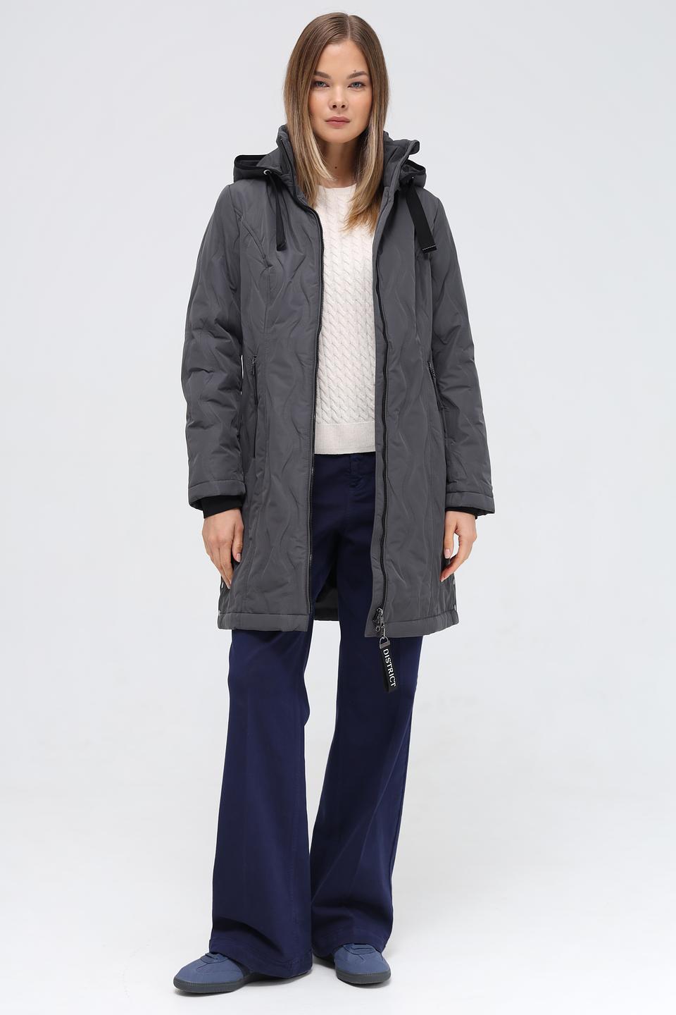 Пальто District стеганое серое