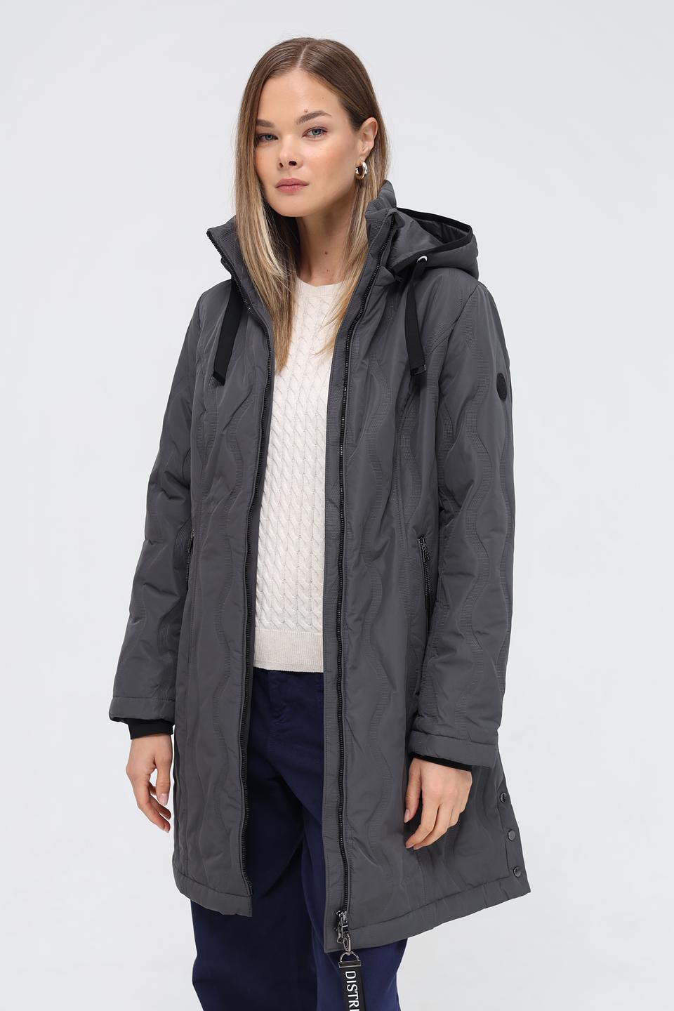 Пальто District стеганое серое