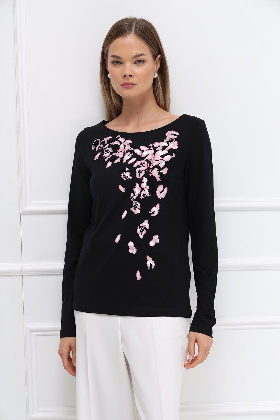 Футболка Taifun с цветами чёрная