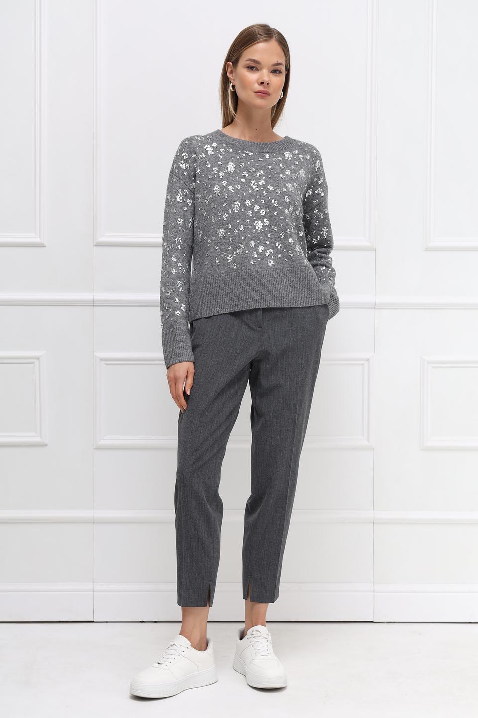 Пуловер Oui с пайетками серый