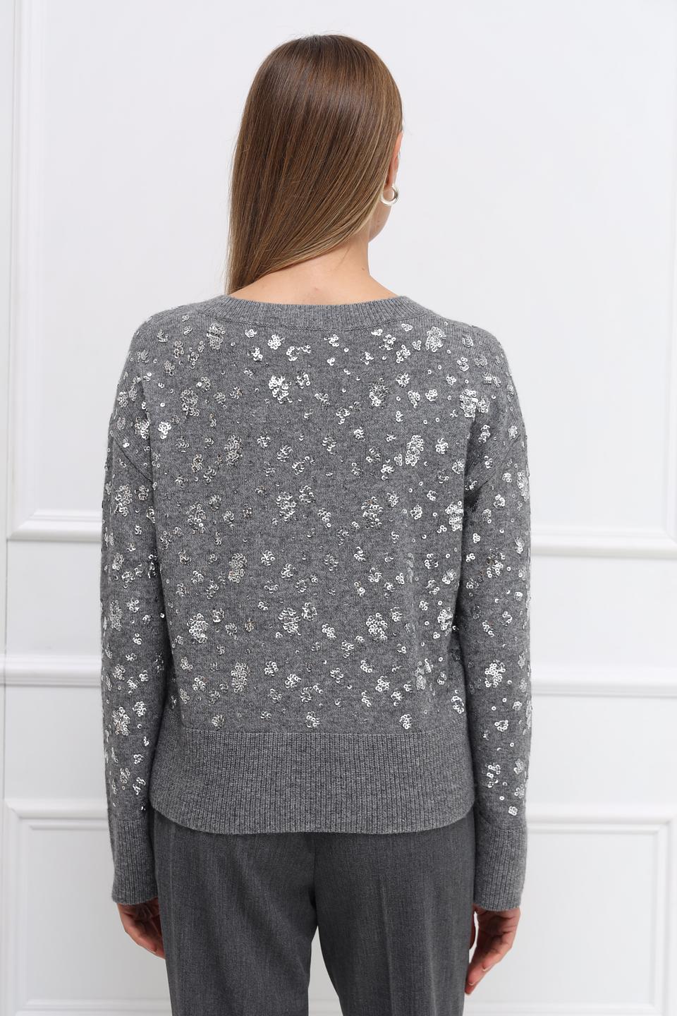 Пуловер Oui с пайетками серый