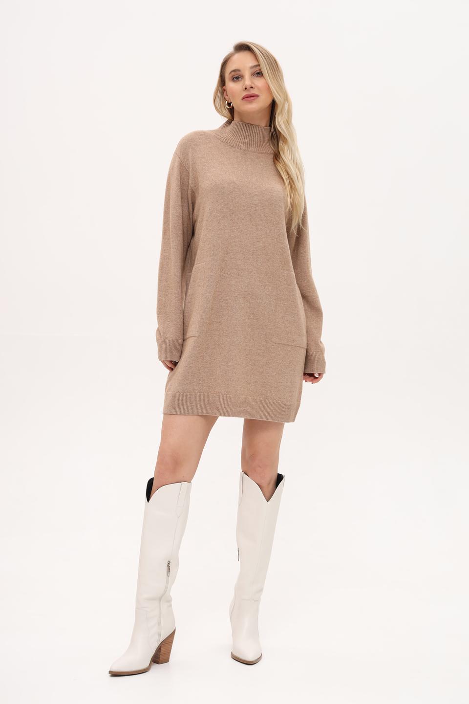 Платье Oui вязаное бежевое