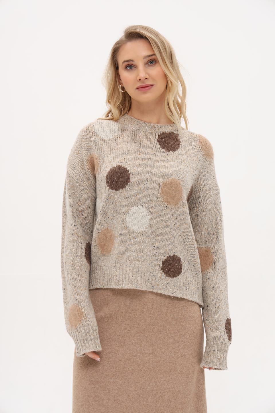 Пуловер Oui с пятнами бежевый