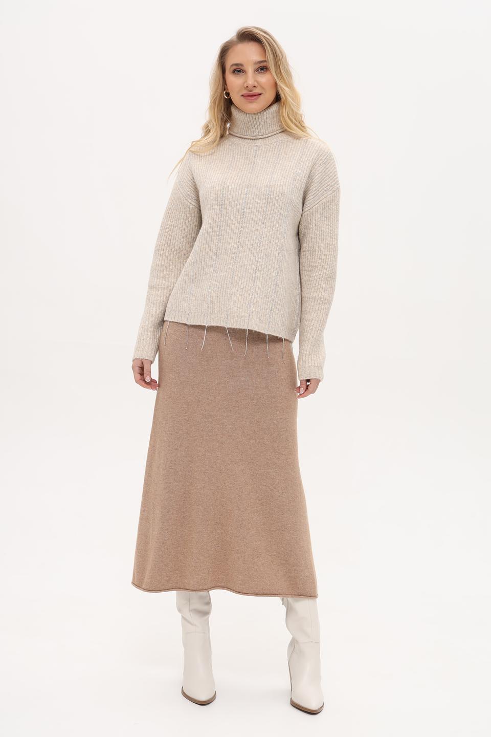 Пуловер Oui с бахромой бежевый