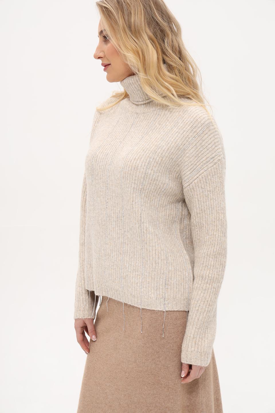 Пуловер Oui с бахромой бежевый